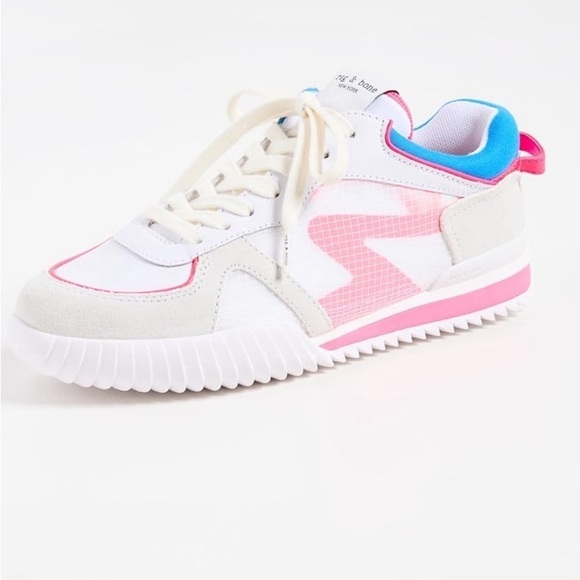 rag & bone New York Women Retro Runner 2.0 Sneakers White Pink Multi sz 8 - Picture 2 of 10